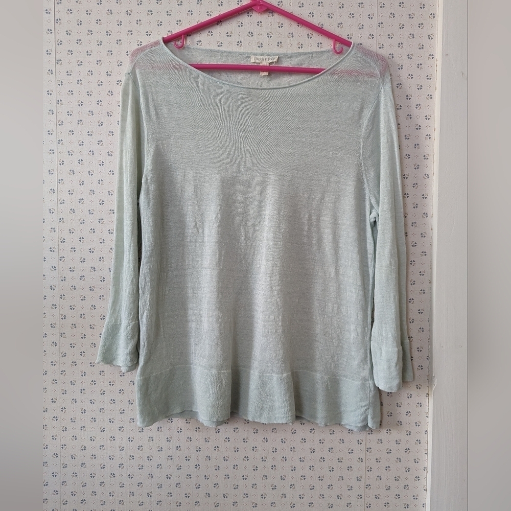 Eileen Fisher Top light sheer green knit shirt S Minimalist Capsule Layer